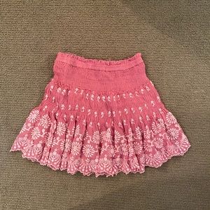 LoveShackFancy Pink Embroidered Mini Skirt